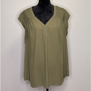 Daniel Rainn - Olive Green Sleeveless Blouse - Plus Size 2X